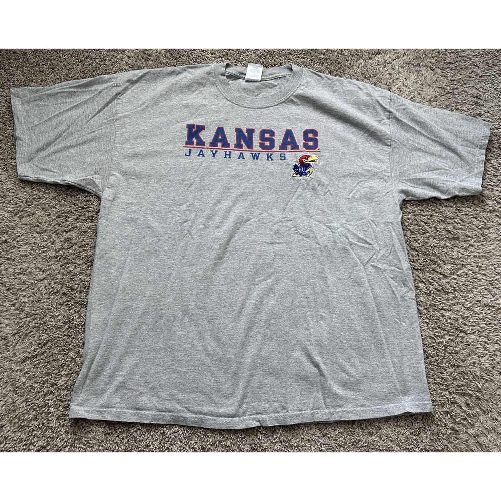 Kansas Jayhawks‎ T Shirt 2XL NCAA Embroidered Logo Gray